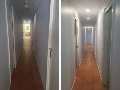 Before and After a skylight alternative in a hallway